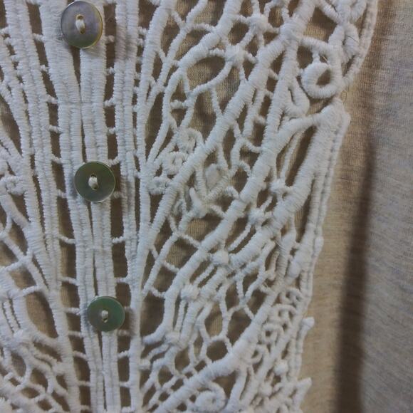 Monroe & Main Oatmeal Lace Trim Long Sleeve V-Neck Top Boho Casual Size 1X - Picture 8 of 8